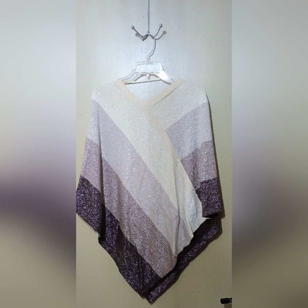 JM Collection Women's Striped Poncho Sweater - Cream and Brown